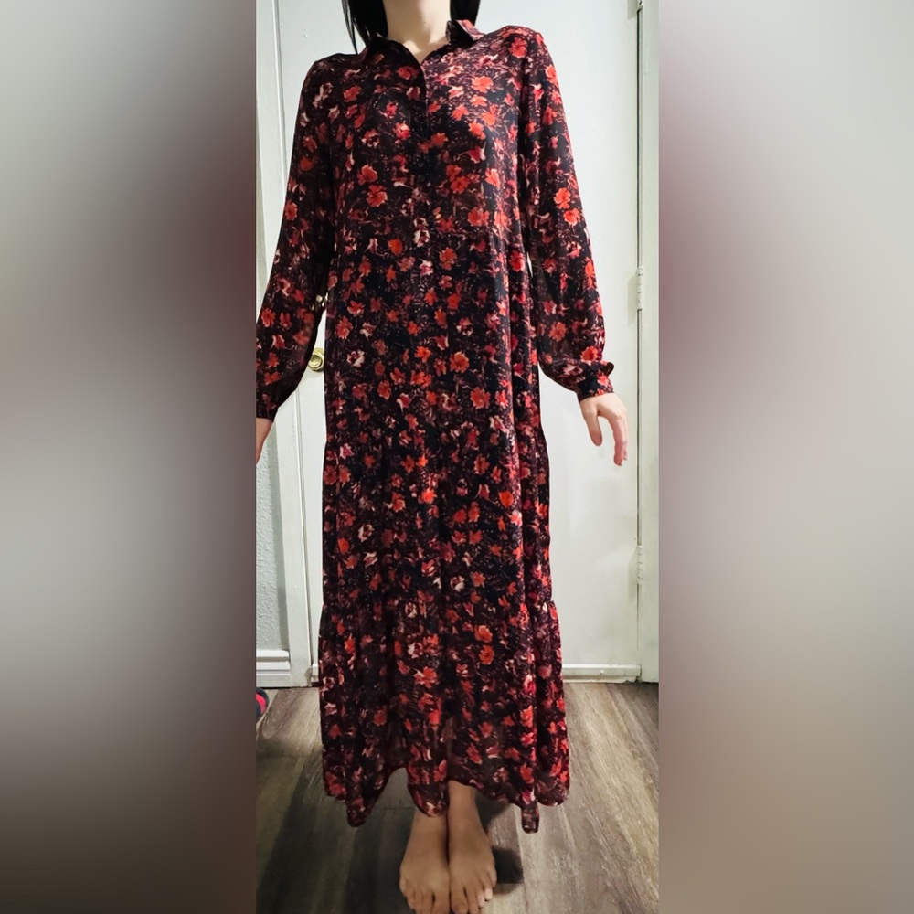 Vero Moda Red and Black Floral Long Sleeve Dress